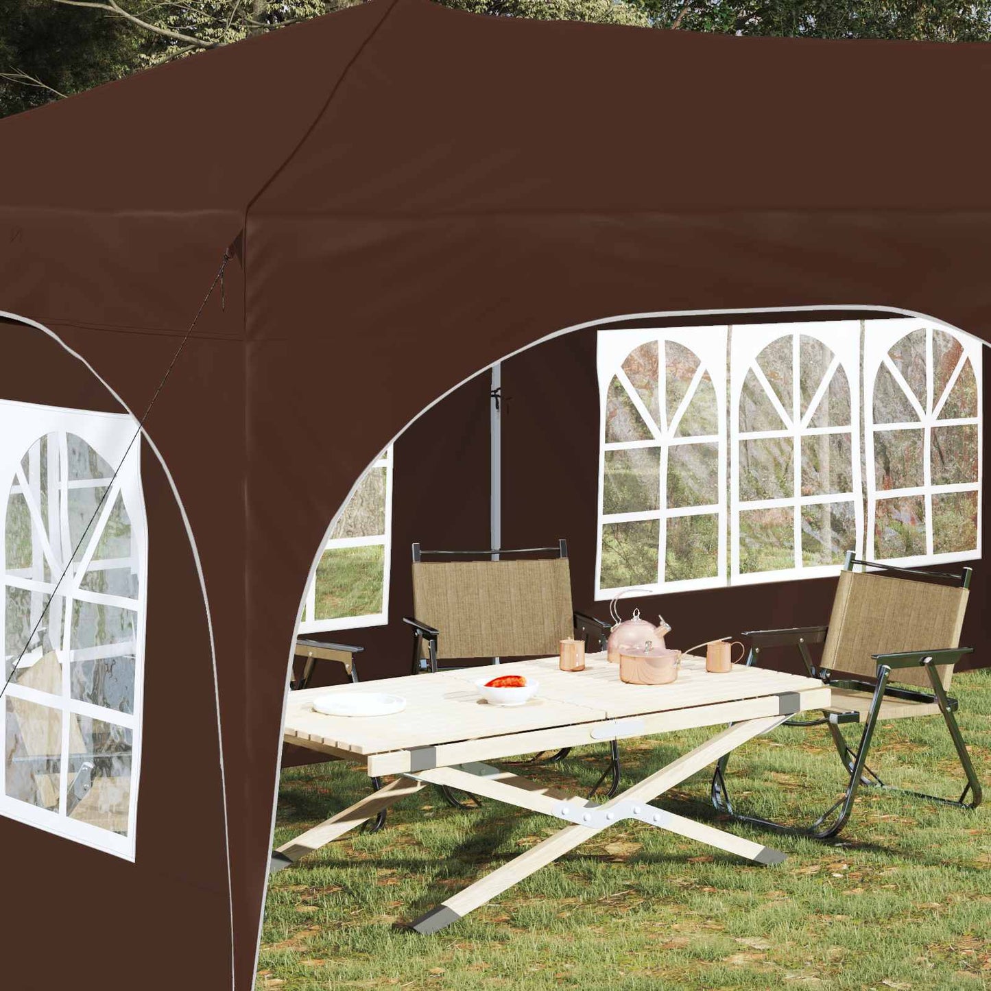 Pop-up Party Tent 575 x 288 x 245 cm Brown Oxford Fabric