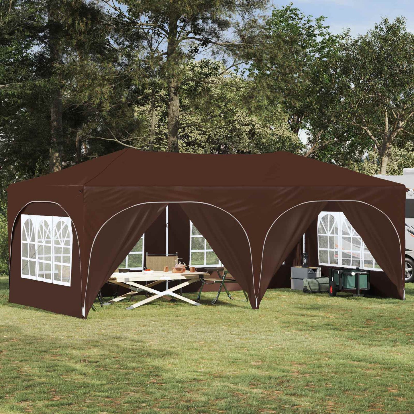 Pop-up Party Tent 575 x 288 x 245 cm Brown Oxford Fabric