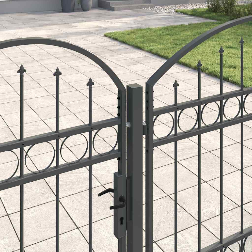 Garden Fence Gate with Arched Top Assen Grey 4 x 1.25 m Steel