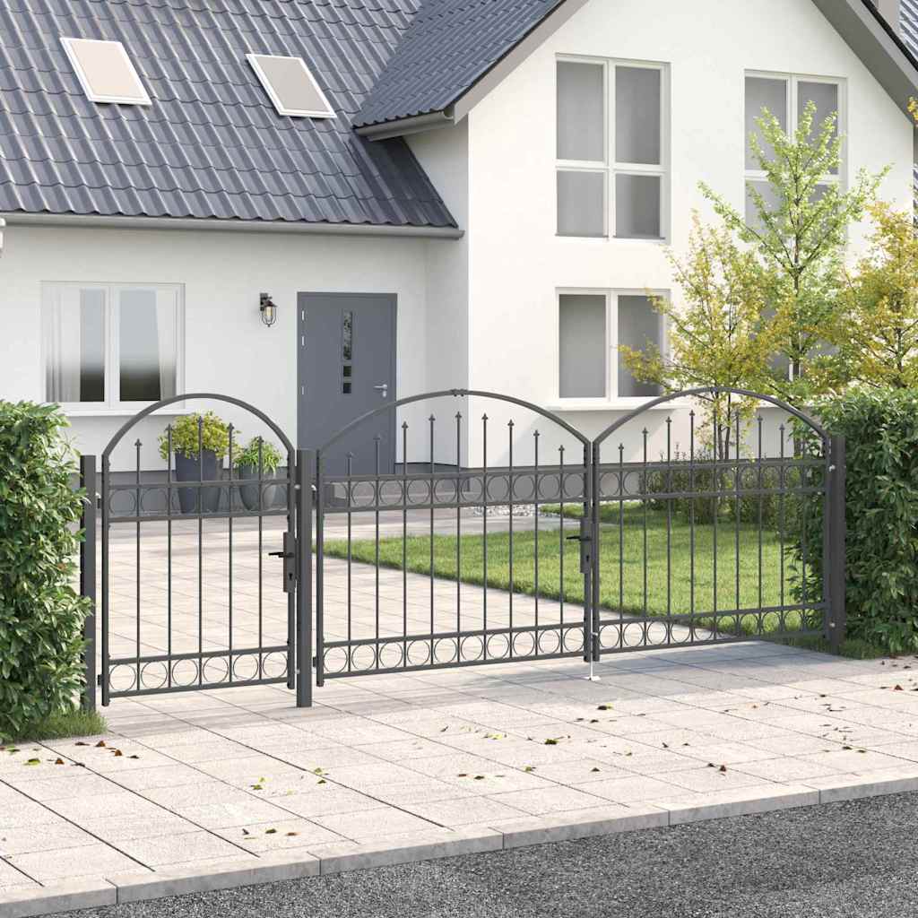 Garden Fence Gate with Arched Top Assen Grey 4 x 1.25 m Steel