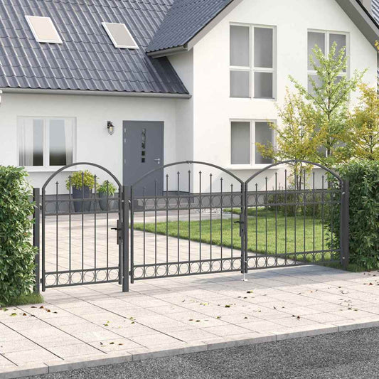 Garden Fence Gate with Arched Top ASSEN 4 x 1.25 m Steel Grey