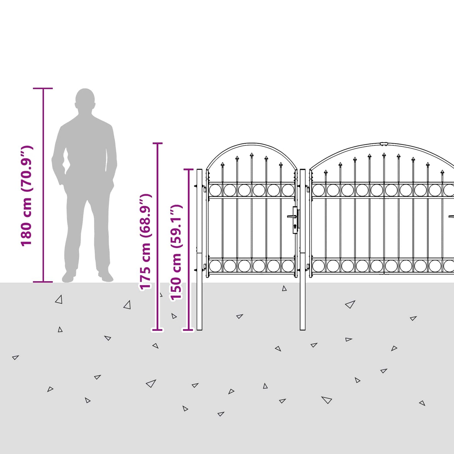 Garden Fence Gate with Arched Top Assen Grey 4 x 1.25 m Steel