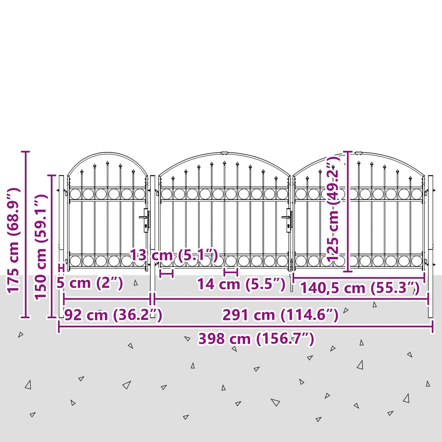 Garden Fence Gate with Arched Top Assen Grey 4 x 1.25 m Steel