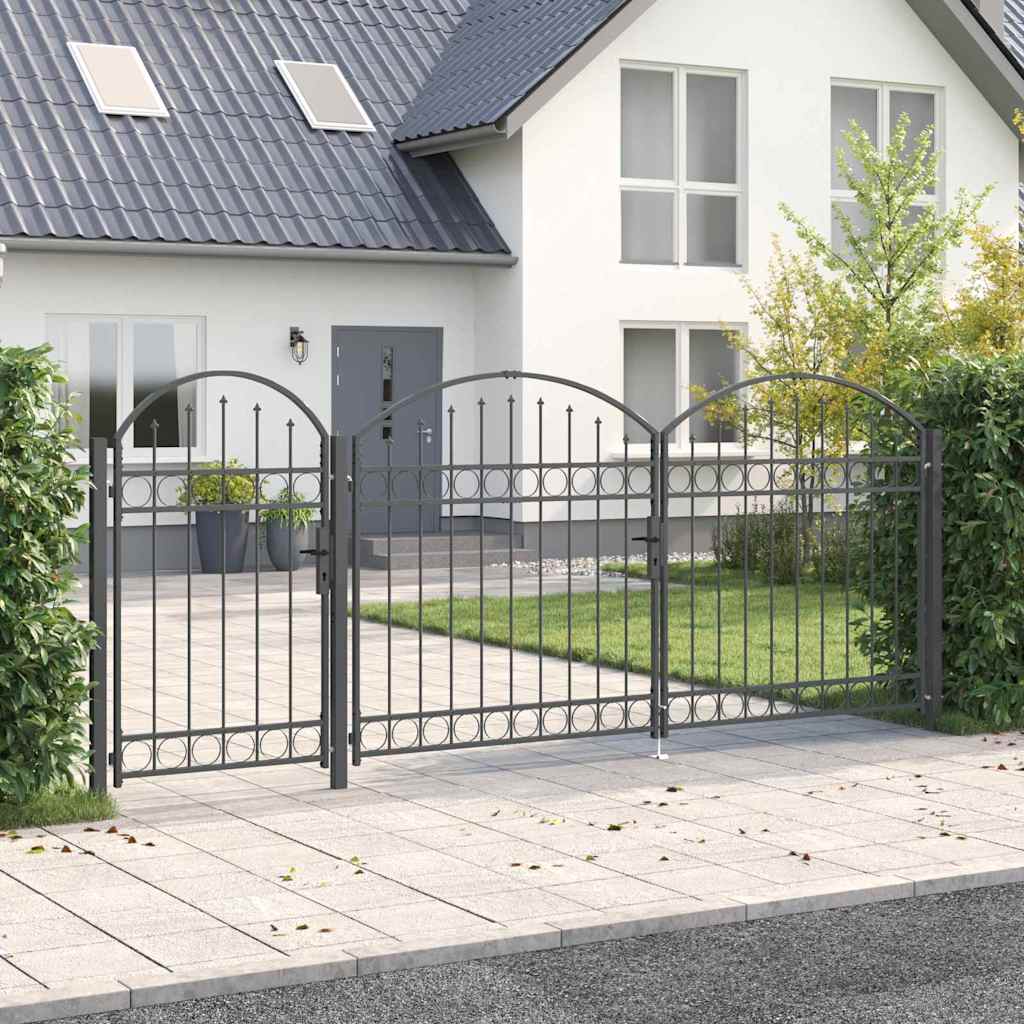 Garden Fence Gate with Arched Top Assen Grey 400 x 100 cm Steel
