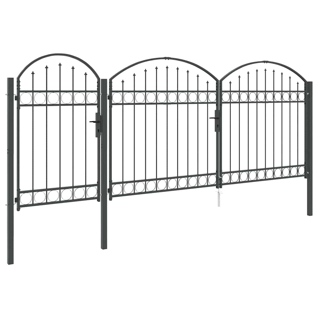 Garden Fence Gate with Arched Top Assen Grey 400 x 100 cm Steel