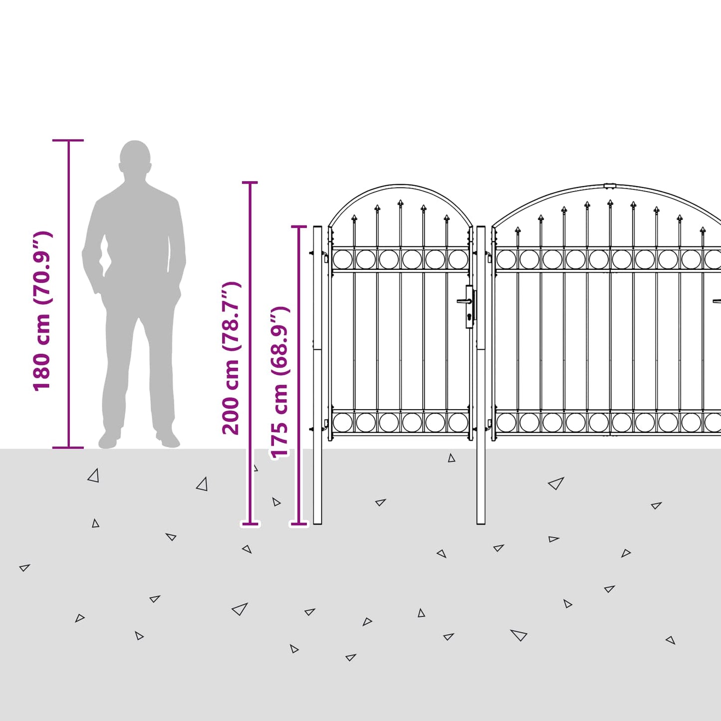 Garden Fence Gate with Arched Top Assen Grey 400 x 100 cm Steel