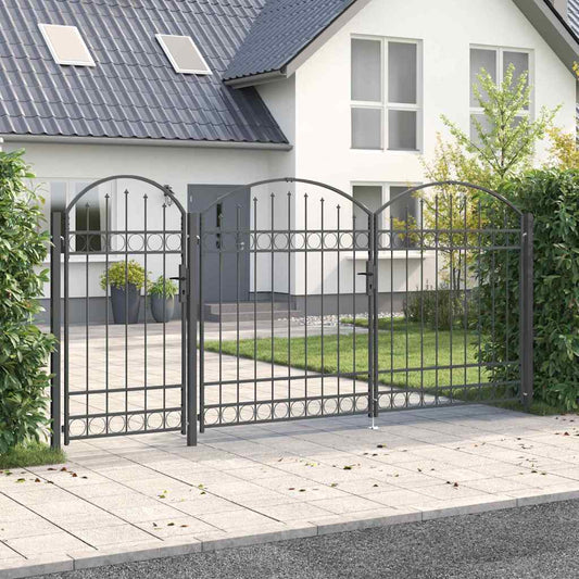Garden Fence Gate with Arched Top Assen Grey 400 x 125 cm Steel