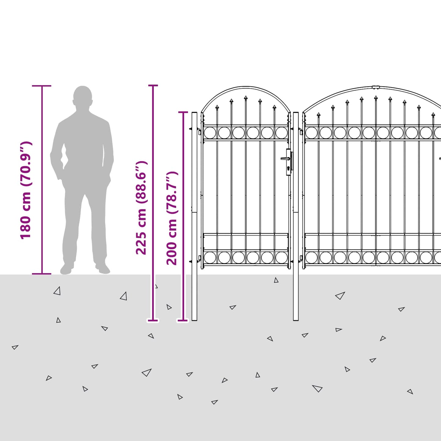 Garden Fence Gate with Arched Top Assen Grey 400 x 125 cm Steel
