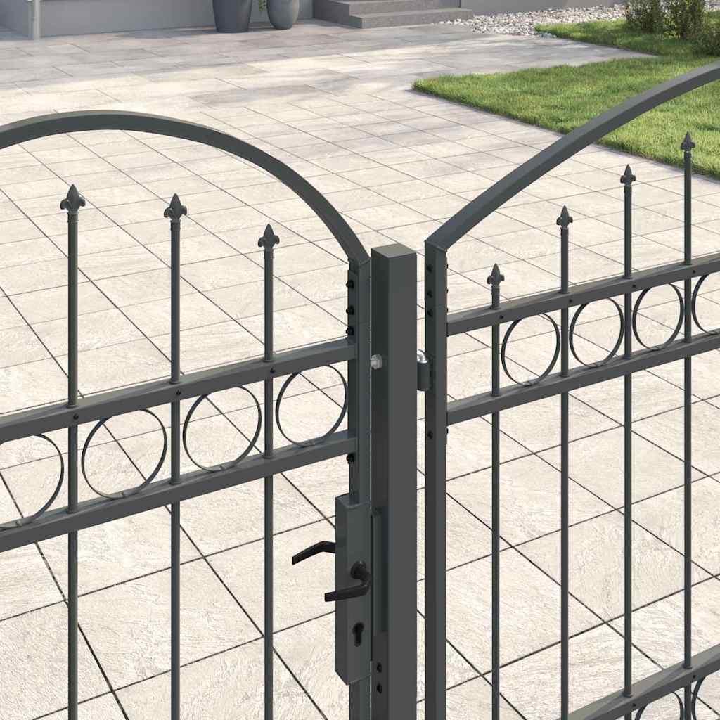 Garden Fence Gate with Arched Top Assen Grey 500 x 75 cm Steel