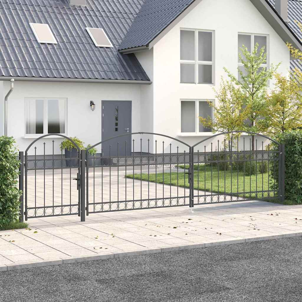 Garden Fence Gate with Arched Top Assen Grey 500 x 75 cm Steel