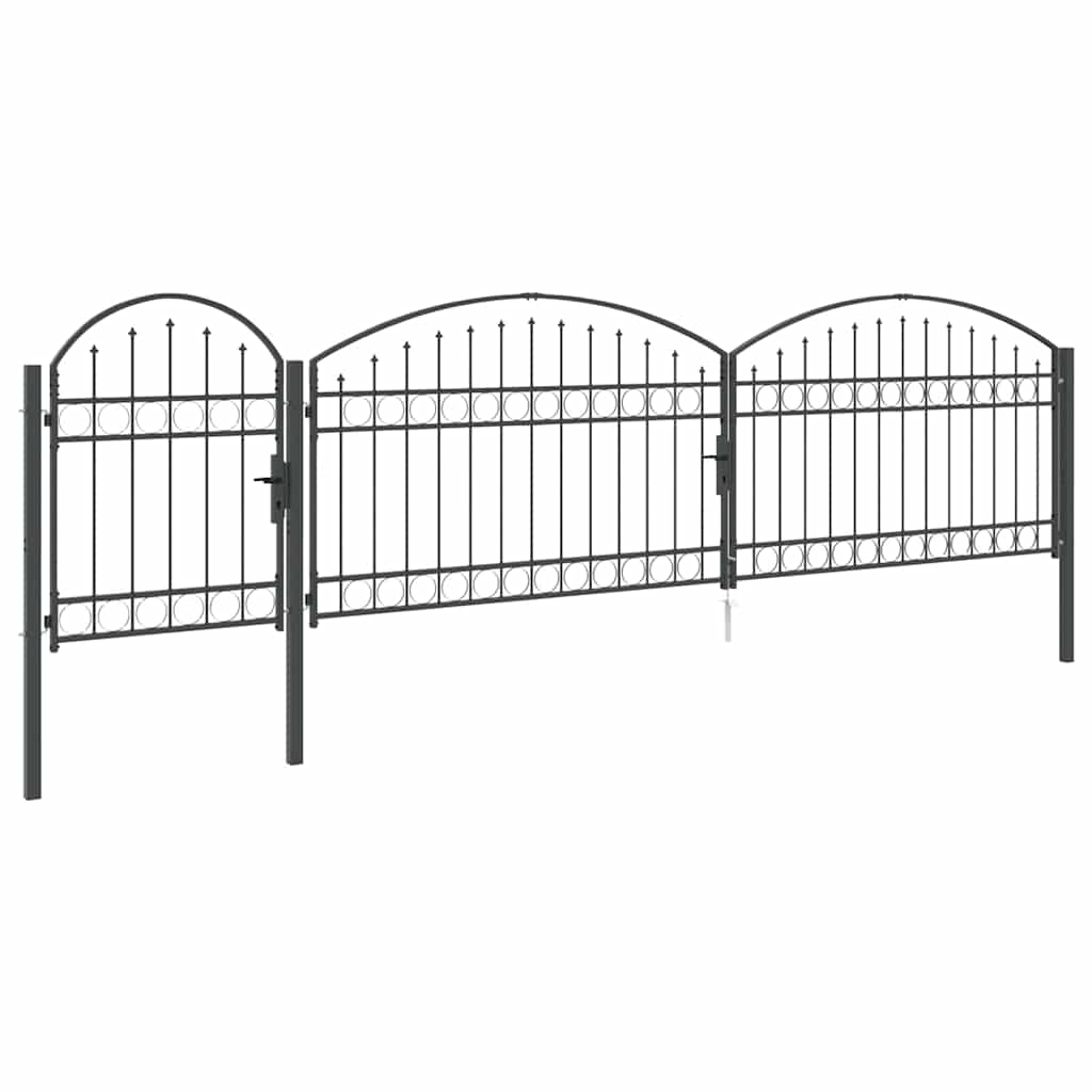 Garden Fence Gate with Arched Top Assen Grey 500 x 75 cm Steel