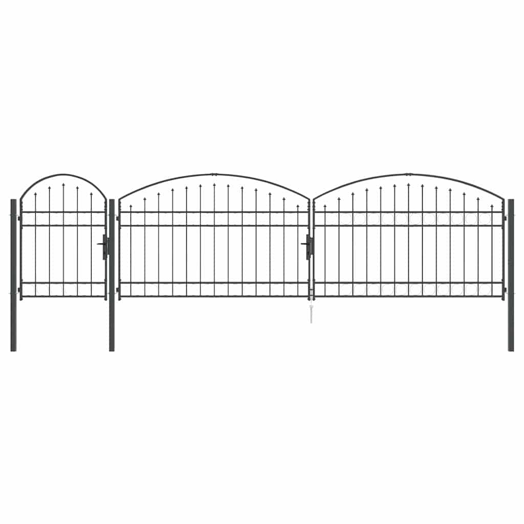 Garden Fence Gate with Arched Top Assen Grey 500 x 75 cm Steel