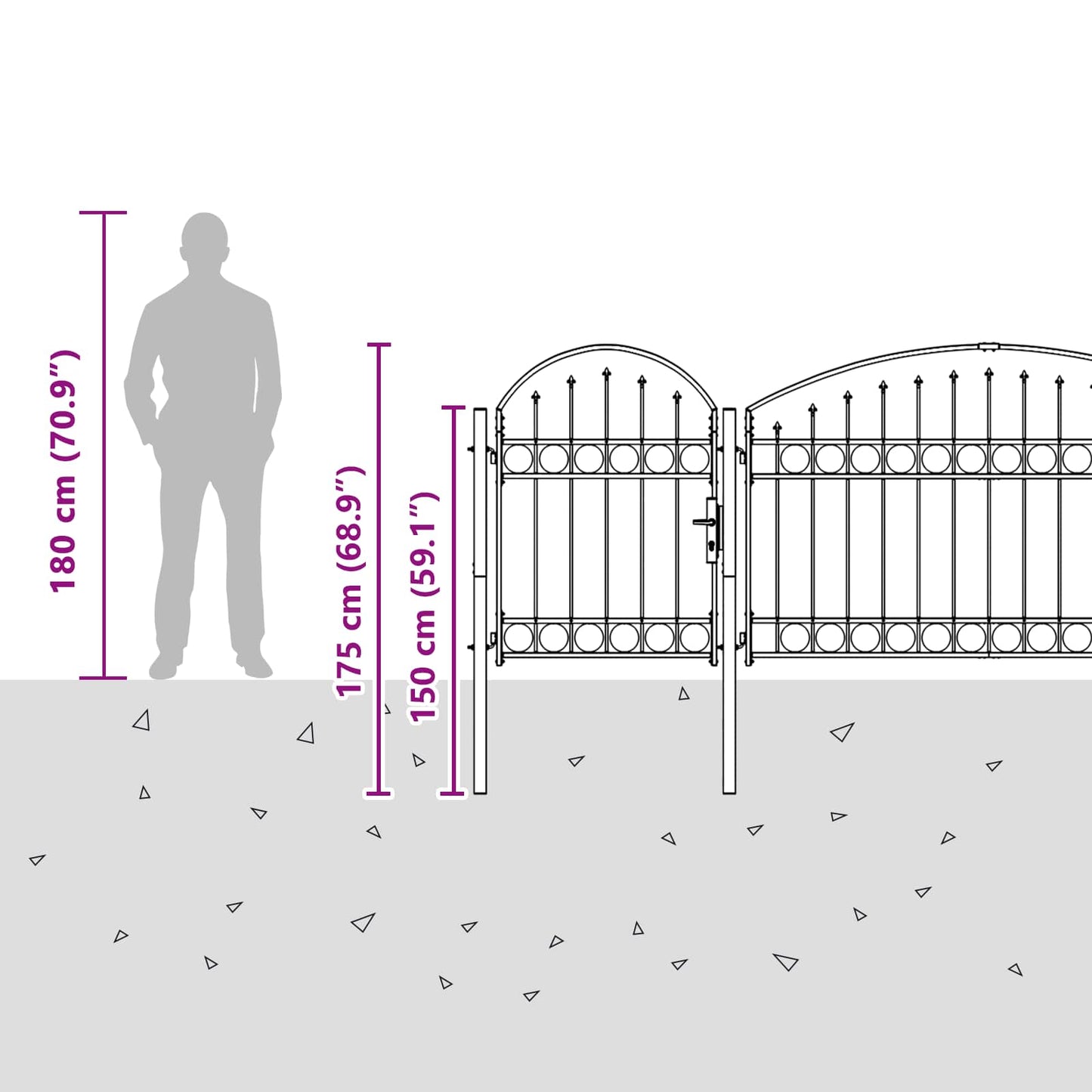 Garden Fence Gate with Arched Top Assen Grey 500 x 75 cm Steel