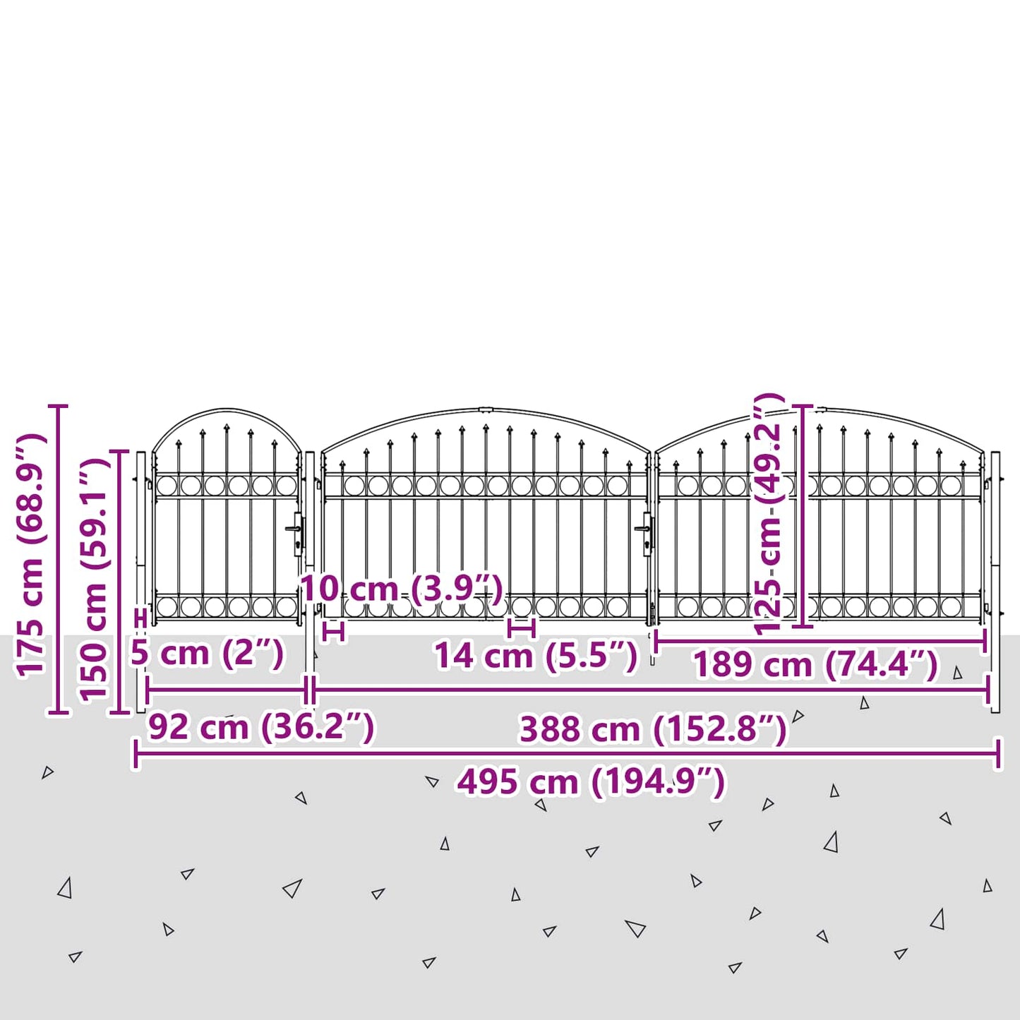 Garden Fence Gate with Arched Top Assen Grey 500 x 75 cm Steel