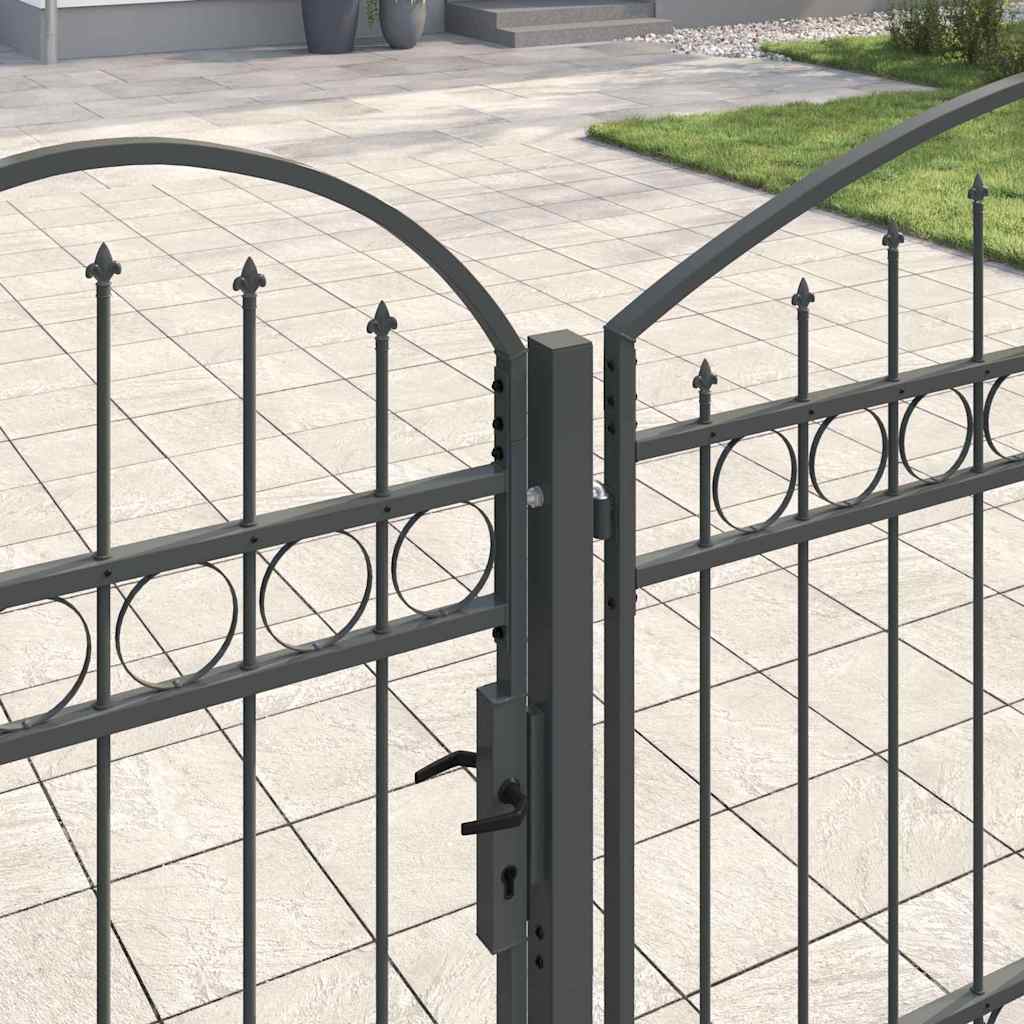 Garden Fence Gate with Arched Top Assen Grey 500 x 100 cm Steel
