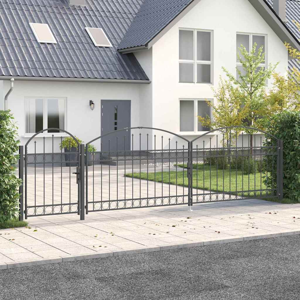 Garden Fence Gate with Arched Top Assen Grey 500 x 100 cm Steel