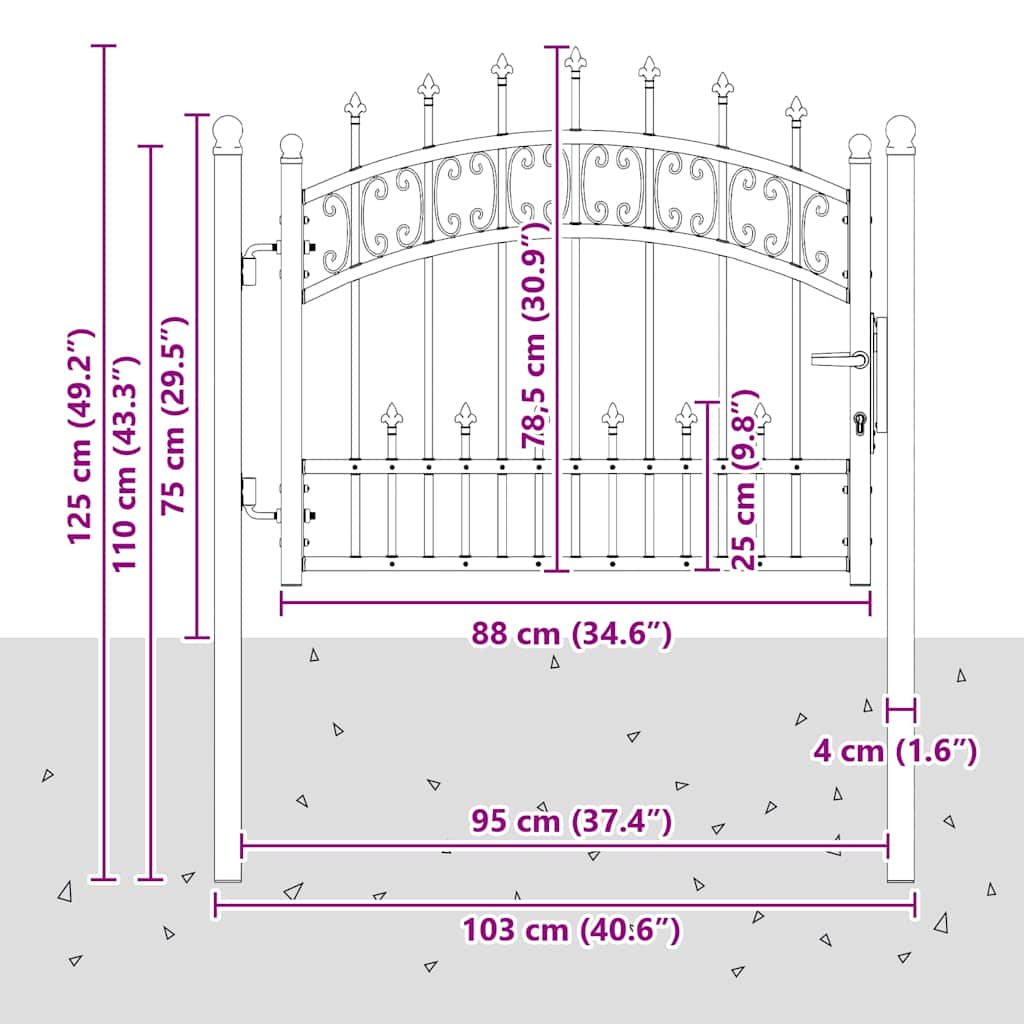 Fence Gate with Spear Top KAMPEN 103 x 75 cm Steel Grey