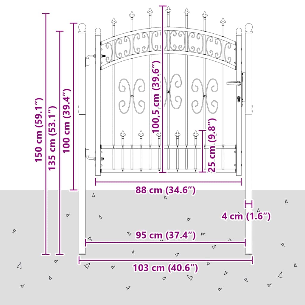 Fence Gate with Spear Top KAMPEN 103 x 100 cm Steel Grey