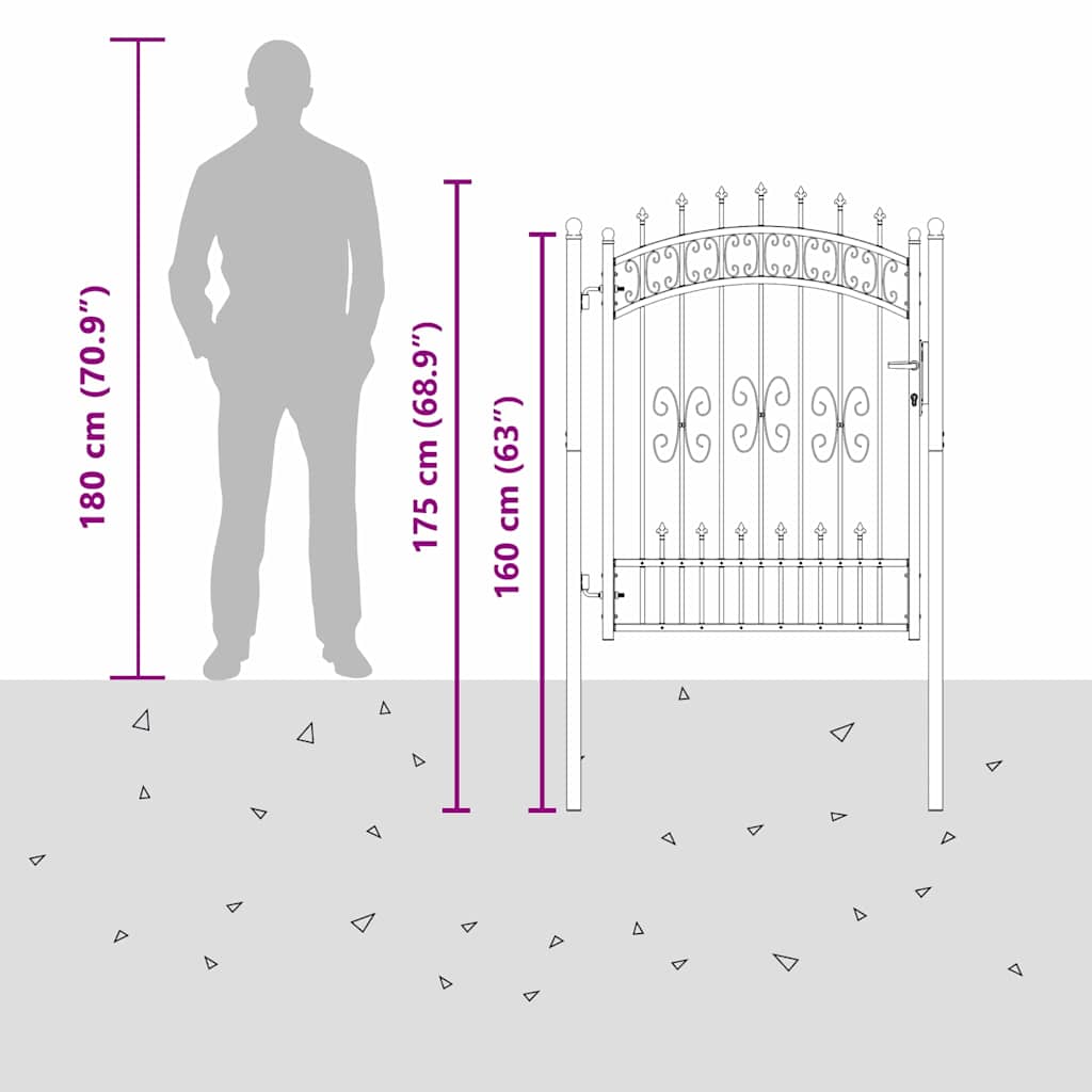 Fence Gate with Spear Top KAMPEN 103 x 175 cm Steel Grey
