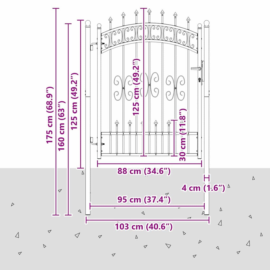 Fence Gate with Spear Top KAMPEN 103 x 175 cm Steel Grey