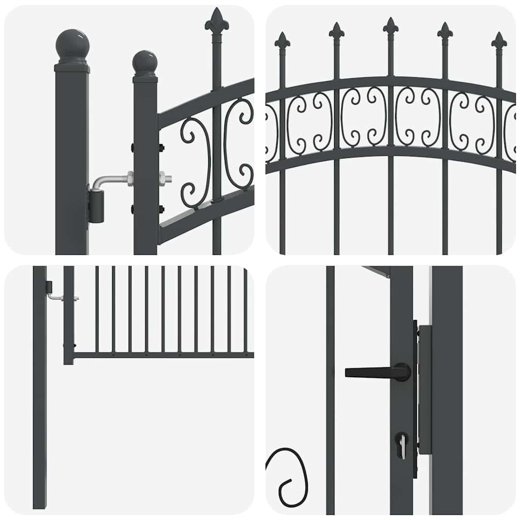 Fence Gate with Spear Top KAMPEN 103 x 200 cm Steel Grey
