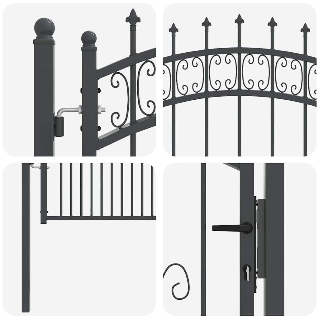 Fence Gate with Spear Top KAMPEN 103 x 175 cm Steel Grey