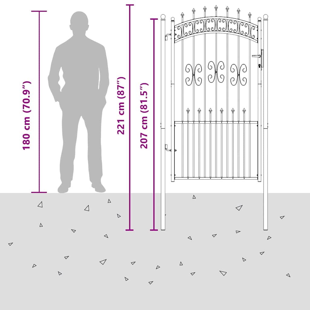 Fence Gate with Spear Top KAMPEN 103 x 175 cm Steel Grey