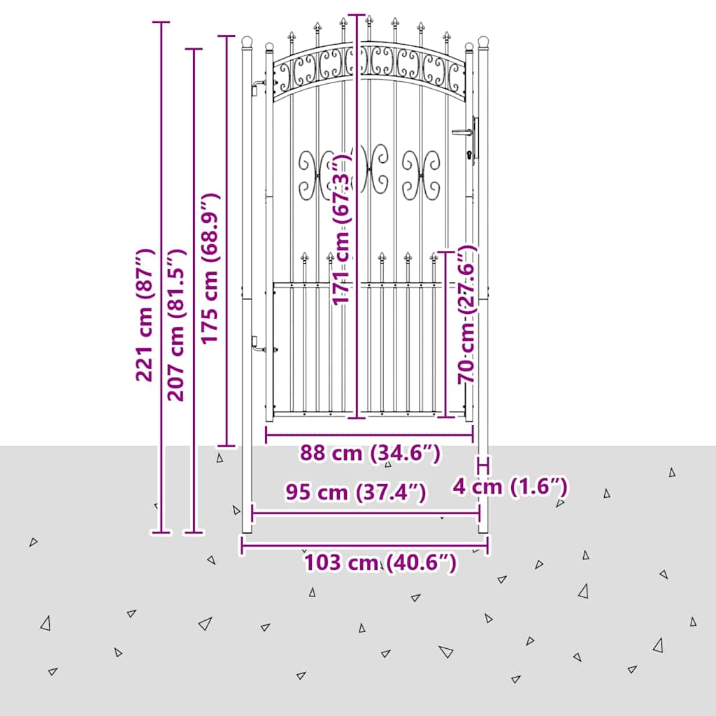 Fence Gate with Spear Top KAMPEN 103 x 175 cm Steel Grey