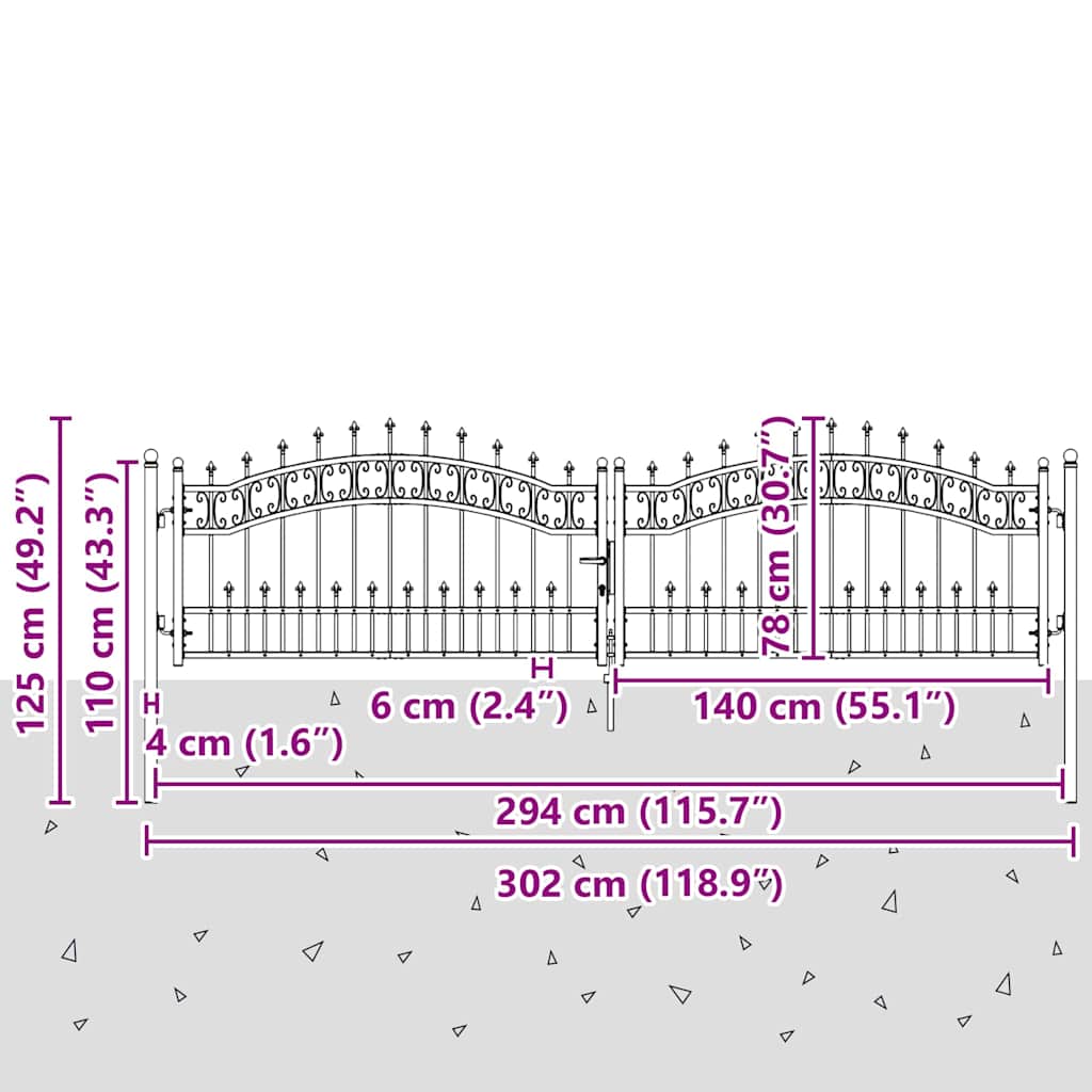 Fence Gate with Spear Top KAMPEN 305 x 75 cm Steel Grey