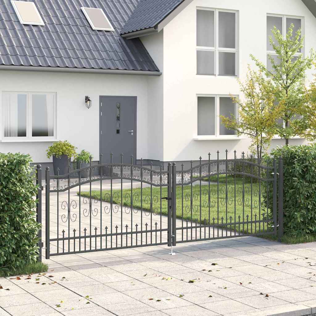 Fence Gate with Spear Top KAMPEN 305 x 100 cm Steel Grey