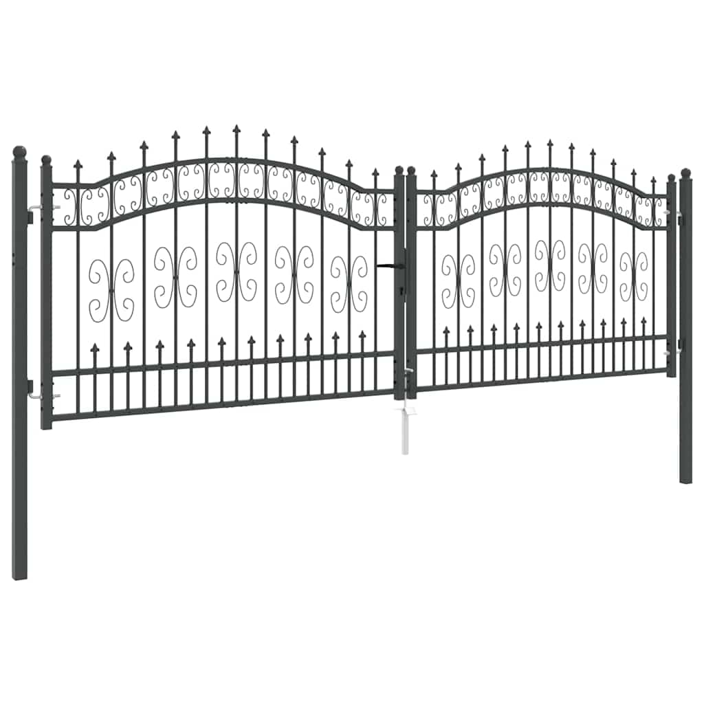 Fence Gate with Spear Top KAMPEN 305 x 100 cm Steel Grey