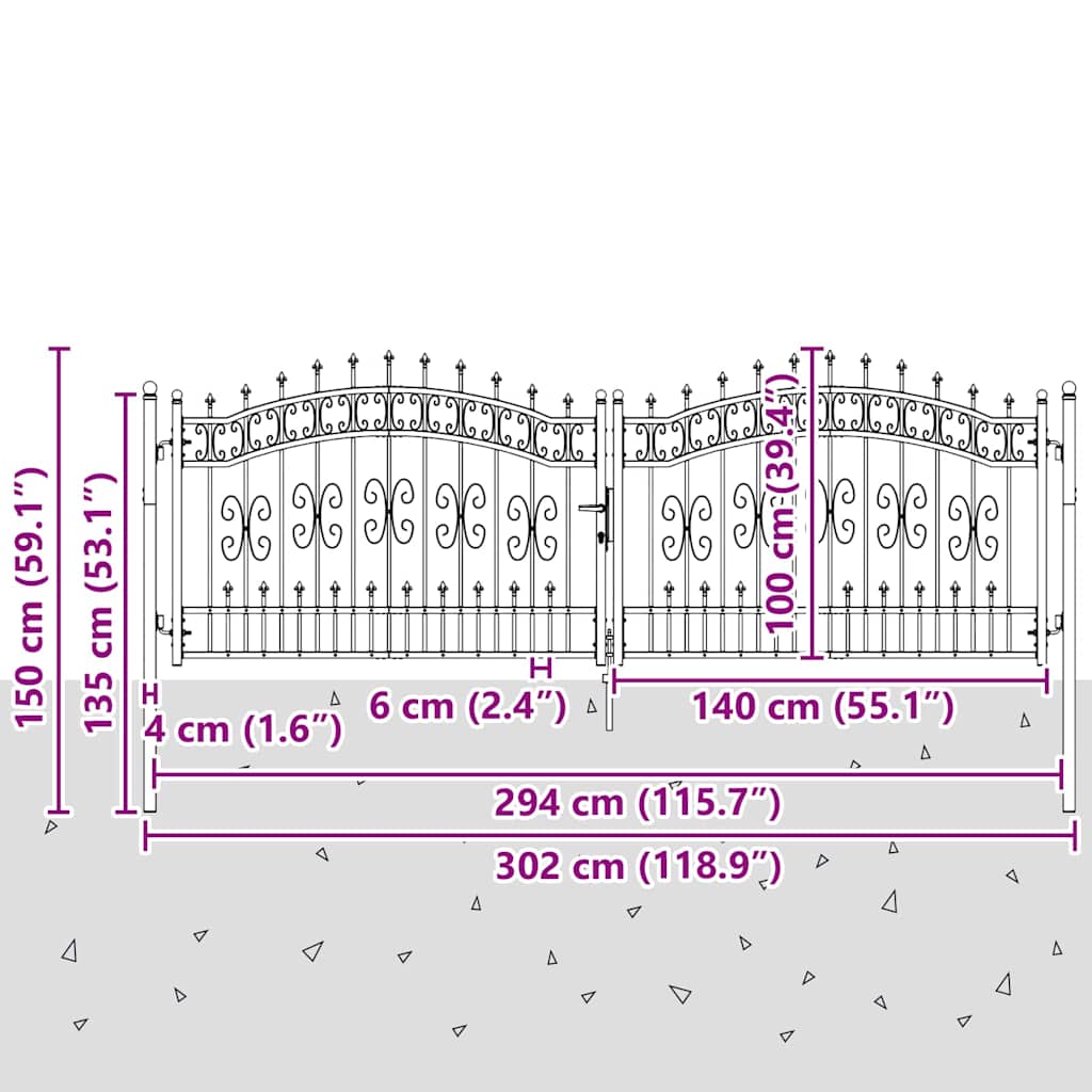 Fence Gate with Spear Top KAMPEN 305 x 100 cm Steel Grey