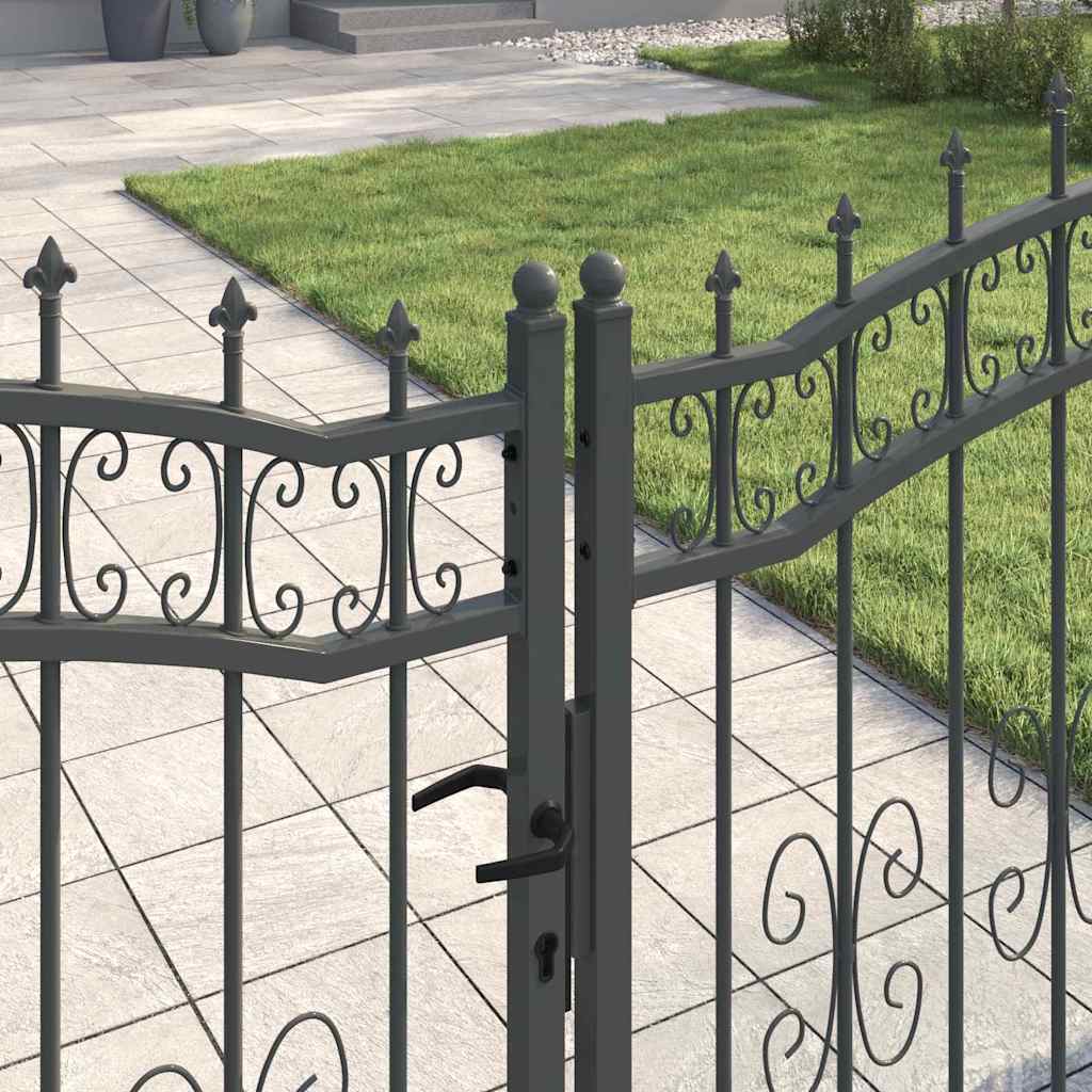 Fence Gate with Spear Top KAMPEN 305 x 125 cm Steel Grey