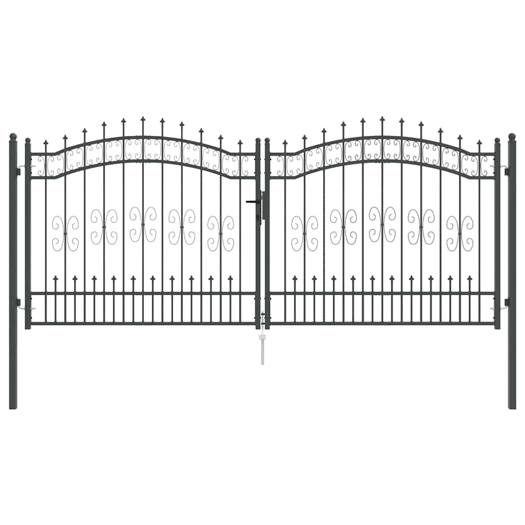 Fence Gate with Spear Top KAMPEN 305 x 125 cm Steel Grey