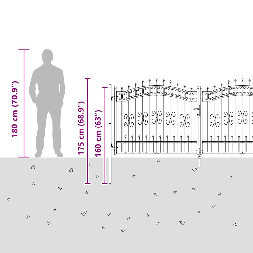 Fence Gate with Spear Top KAMPEN 305 x 125 cm Steel Grey