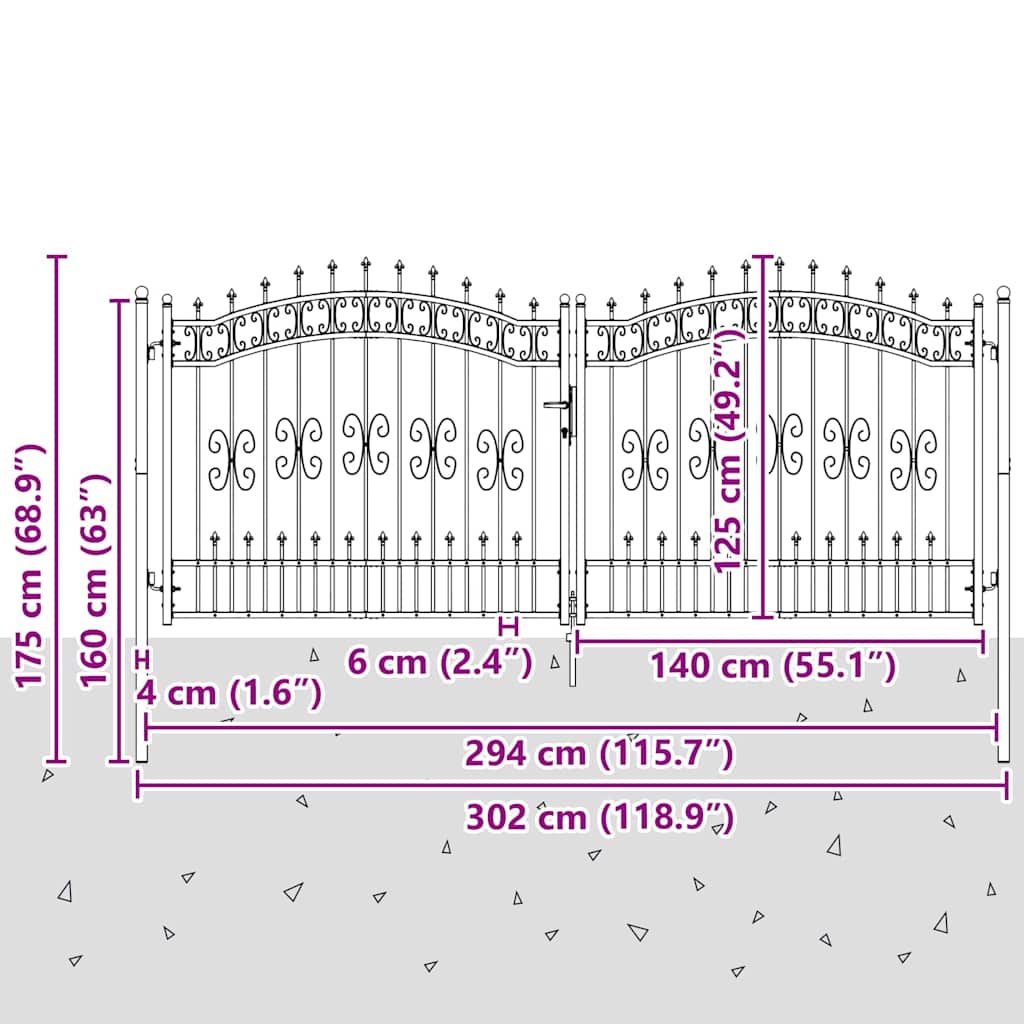 Fence Gate with Spear Top KAMPEN 305 x 125 cm Steel Grey