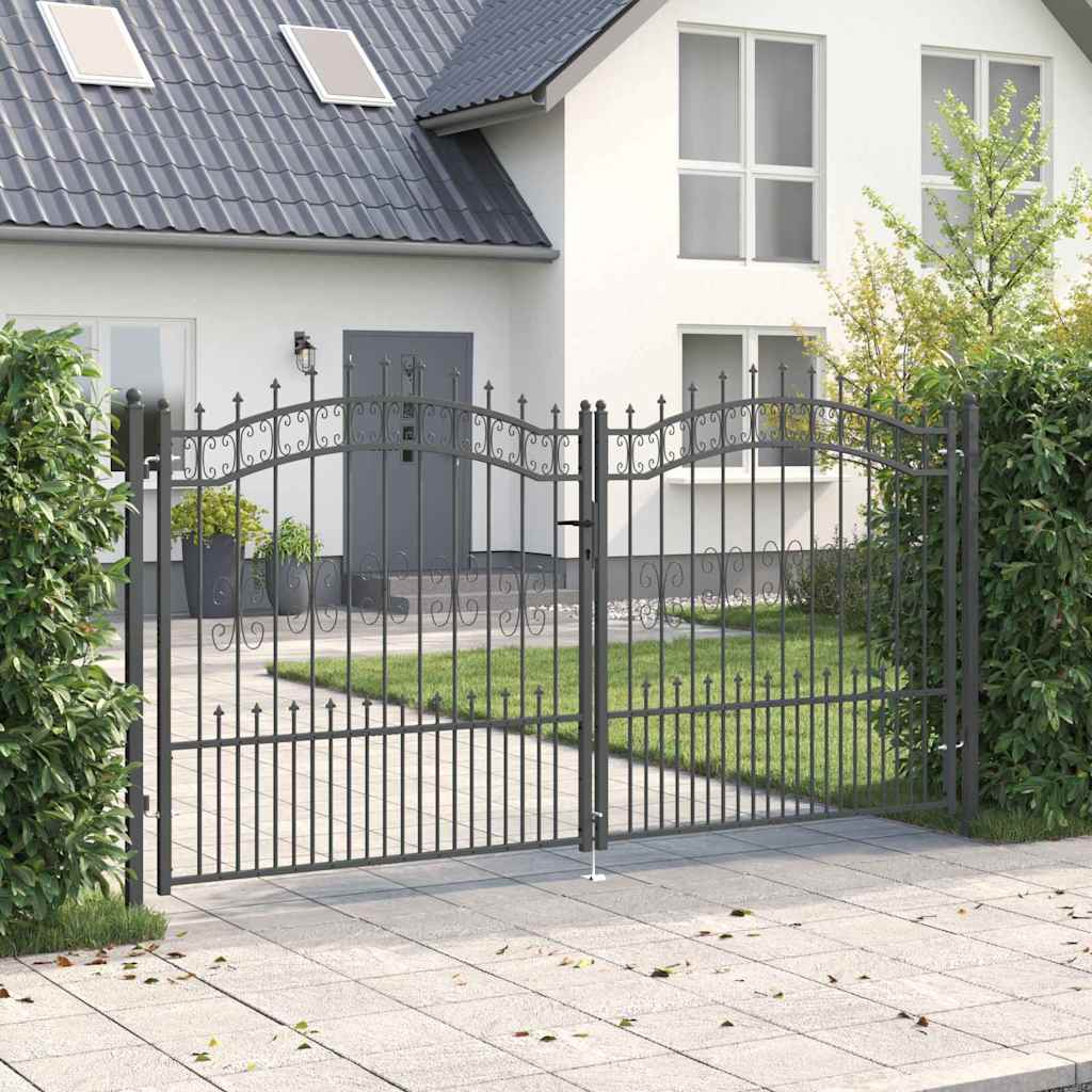 Fence Gate with Spear Top KAMPEN 305 x 150 cm Steel Grey