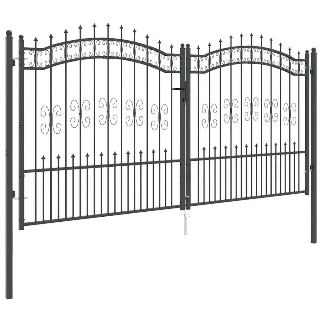 Fence Gate with Spear Top KAMPEN 305 x 150 cm Steel Grey