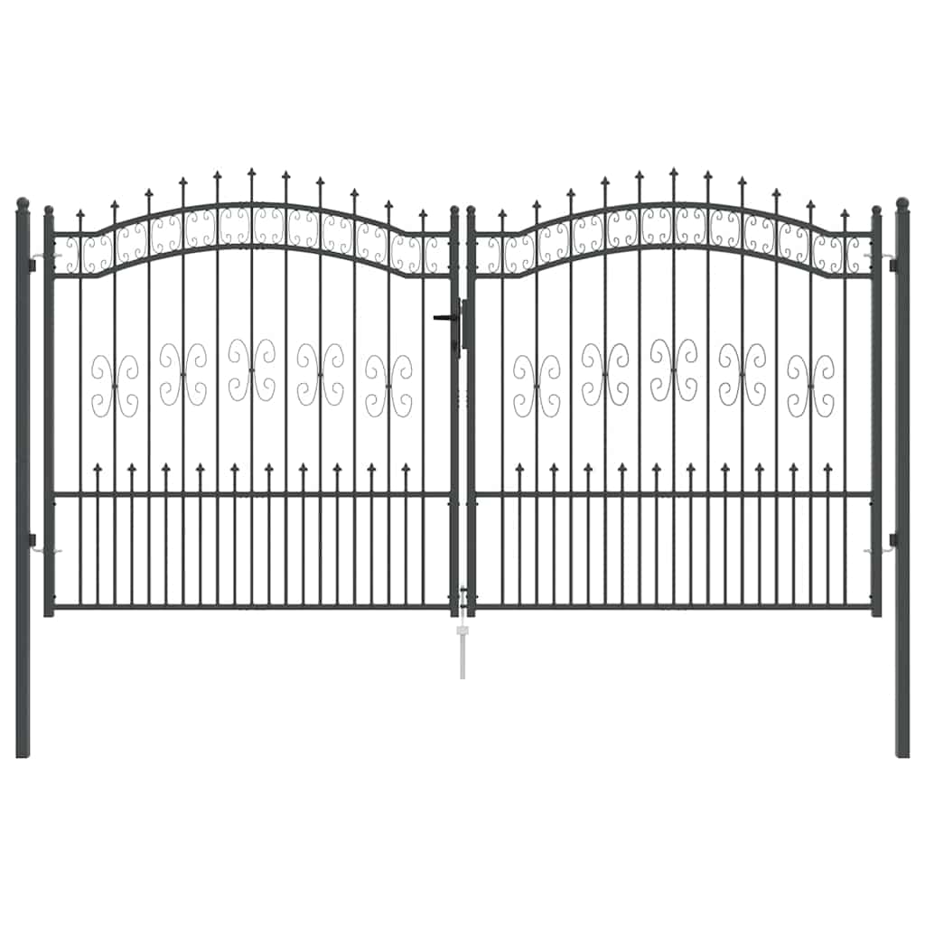 Fence Gate with Spear Top KAMPEN 305 x 150 cm Steel Grey