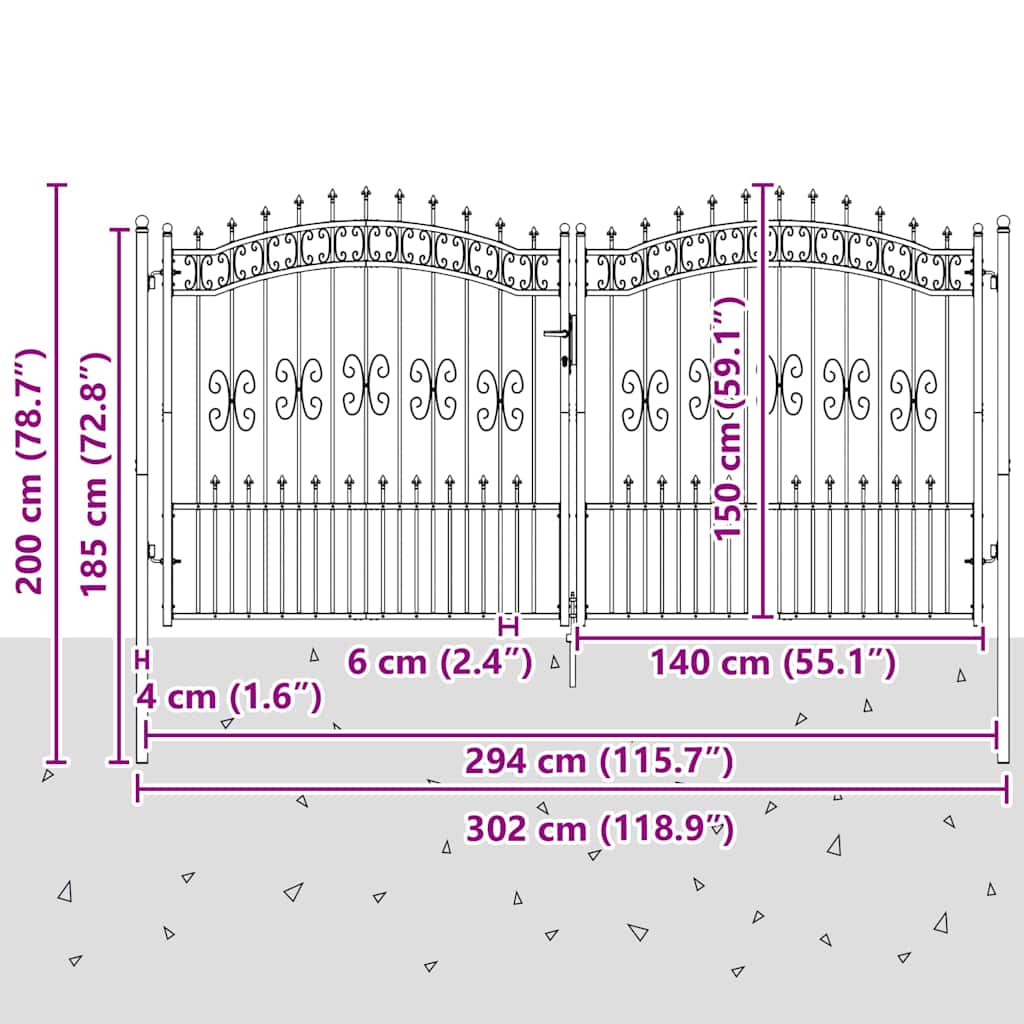 Fence Gate with Spear Top KAMPEN 305 x 150 cm Steel Grey
