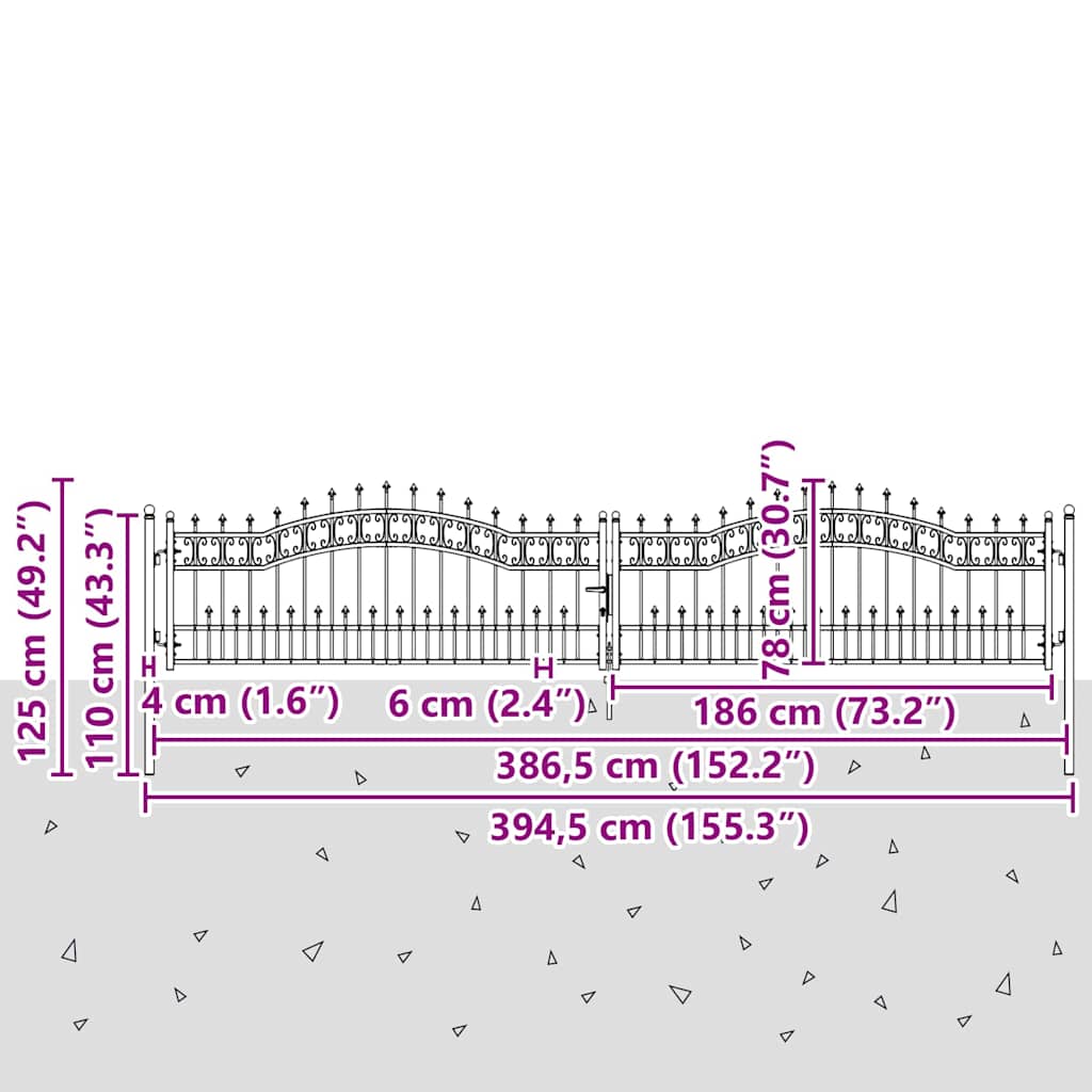 Fence Gate with Spear Top KAMPEN 404 x 75 cm Steel Grey