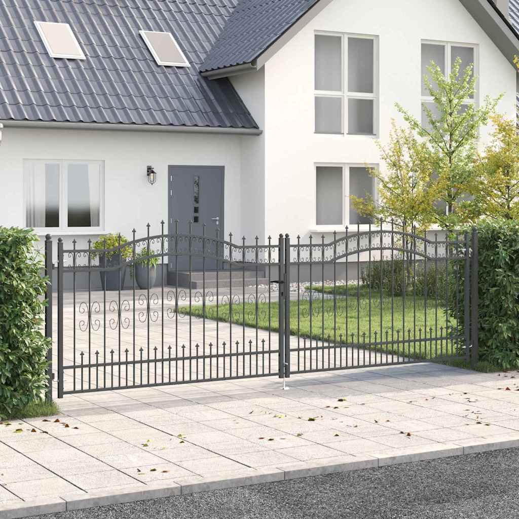 Fence Gate with Spear Top KAMPEN 404 x 125 cm Steel Grey