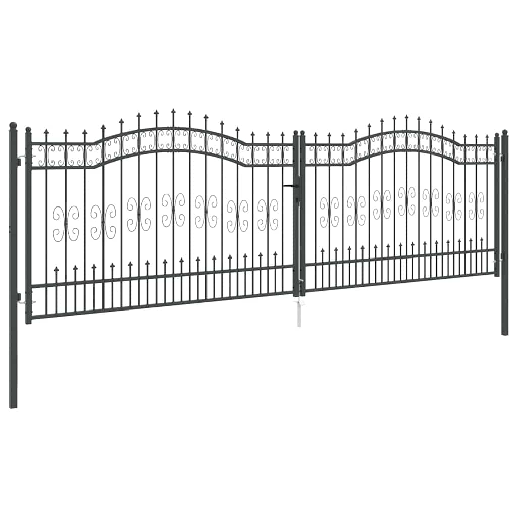 Fence Gate with Spear Top KAMPEN 404 x 125 cm Steel Grey