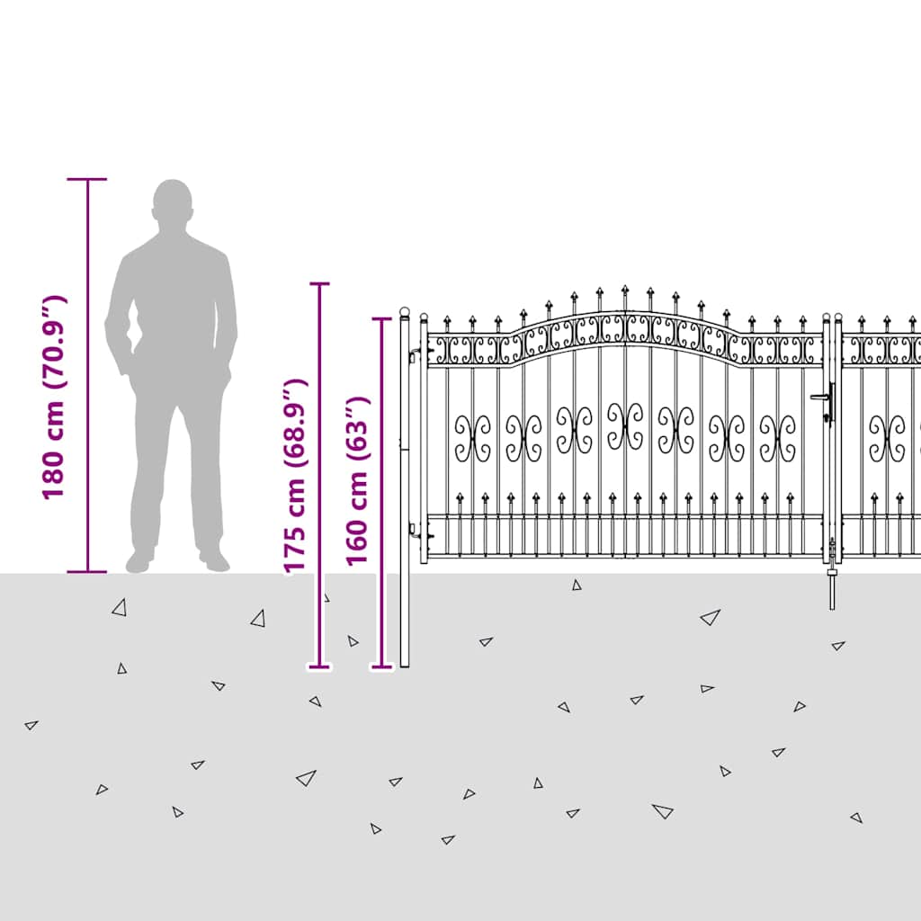Fence Gate with Spear Top KAMPEN 404 x 125 cm Steel Grey