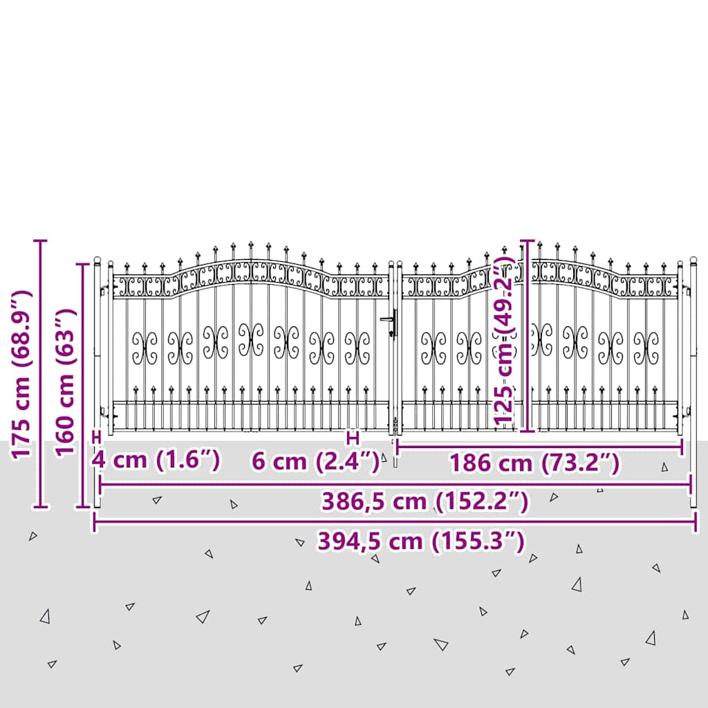 Fence Gate with Spear Top KAMPEN 404 x 125 cm Steel Grey
