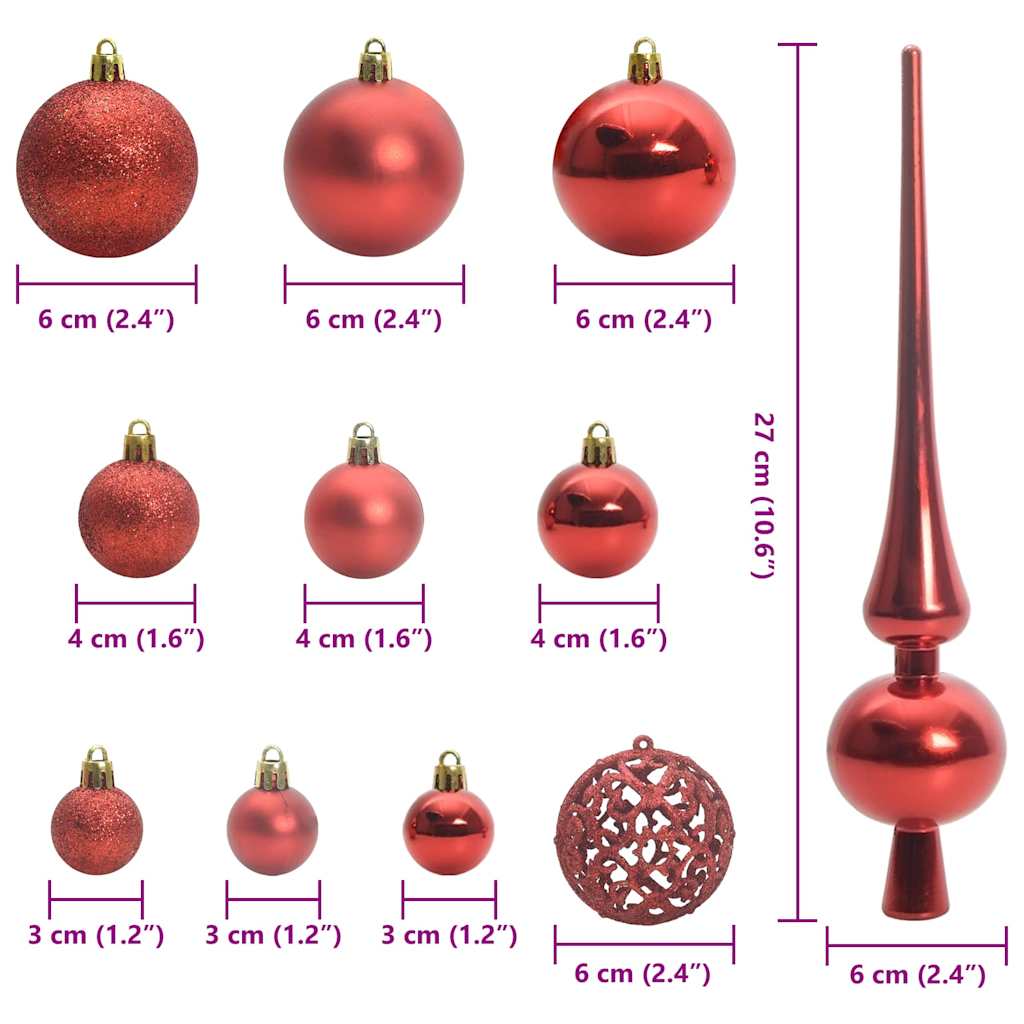 Christmas Bauble Set 120 pcs Red Ø 2.36 in Plastic 300 LEDs