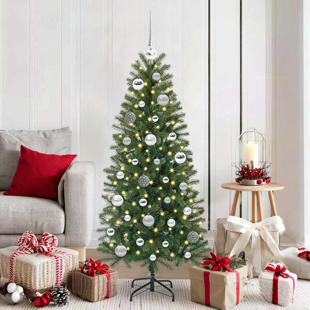Christmas Bauble Set with 150 LEDs 61 pcs Silver Plastic