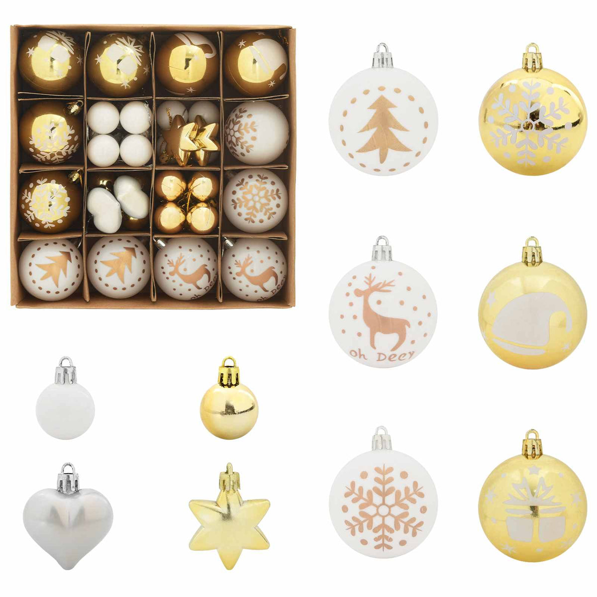 Christmas Bauble Set 40 pcs White and Gold Ø 6 cm Plastic