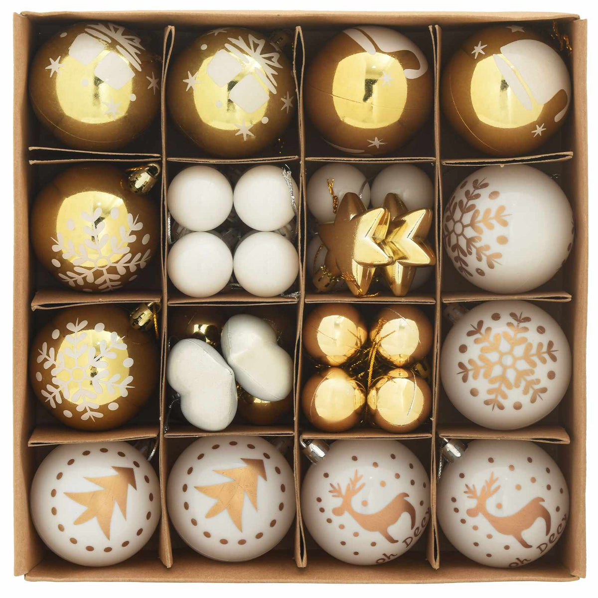 Christmas Bauble Set 40 pcs White and Gold Ø 6 cm Plastic