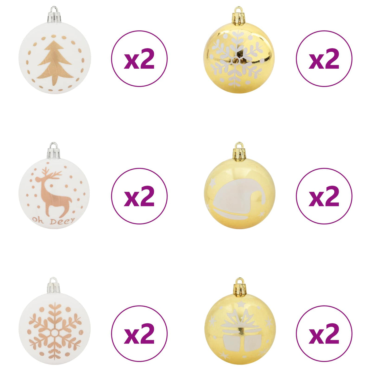 Christmas Bauble Set 40 pcs White and Gold Ø 6 cm Plastic
